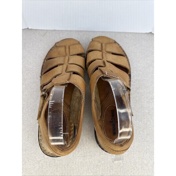Vintage Men’s Minnetonka Leather Fisherman Sandals Closed Toe Size 11 W - Picture 6 of 9